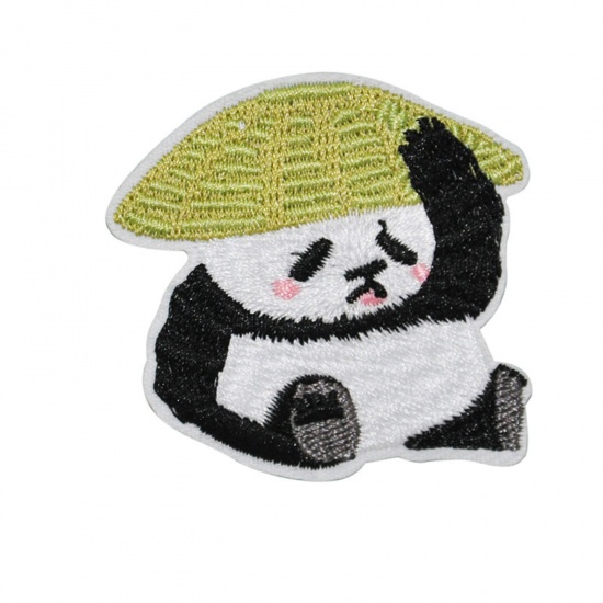 Picture of Polyester Cute Iron On Patches Appliques (With Glue Back) Craft Multicolor Panda Animal Embroidered 5.4cm x 5.1cm, 10 PCs