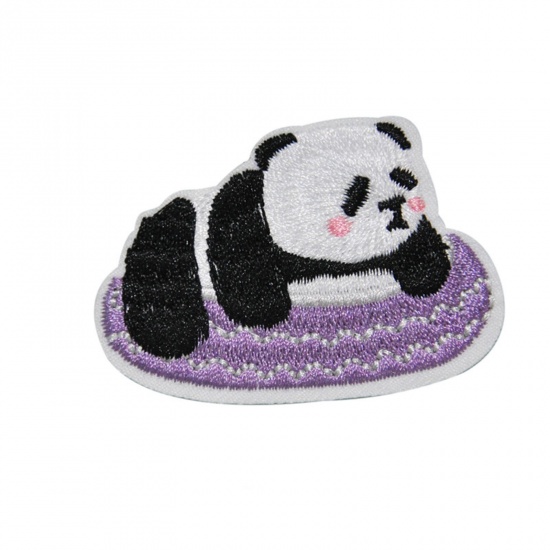 Picture of Polyester Cute Iron On Patches Appliques (With Glue Back) Craft Multicolor Panda Animal Embroidered 5.7cm x 4cm, 10 PCs