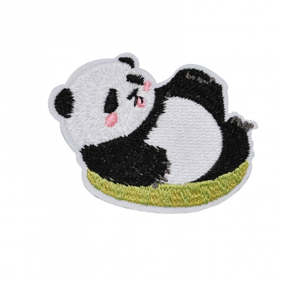 Picture of Polyester Cute Iron On Patches Appliques (With Glue Back) Craft Multicolor Panda Animal Embroidered 6.3cm x 4.6cm, 10 PCs