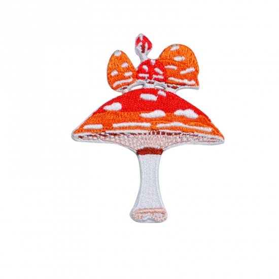 Picture of Polyester Iron On Patches Appliques (With Glue Back) Craft Multicolor Mushroom Embroidered 7cm x 5.7cm, 5 PCs