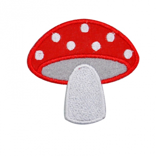 Picture of Polyester Iron On Patches Appliques (With Glue Back) Craft Multicolor Mushroom Embroidered 5.5cm x 5.2cm, 5 PCs