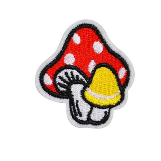 Picture of Polyester Iron On Patches Appliques (With Glue Back) Craft Multicolor Mushroom Embroidered 4.2cm x 3.4cm, 5 PCs