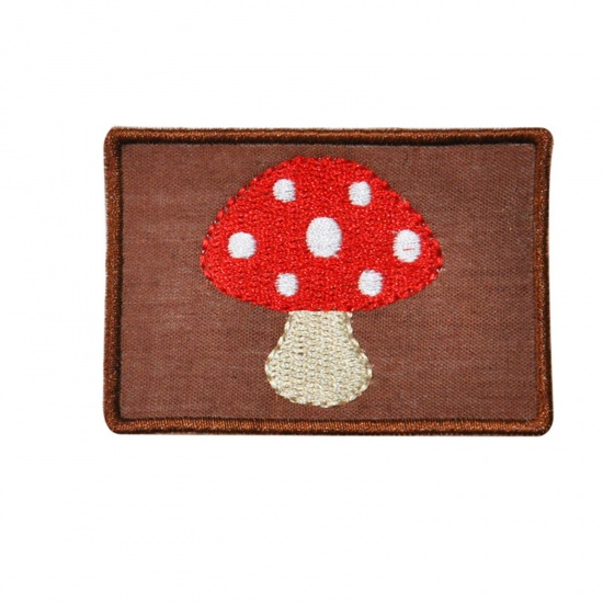 Picture of Polyester Iron On Patches Appliques (With Glue Back) Craft Multicolor Rectangle Mushroom Embroidered 6.6cm x 4.5cm, 5 PCs