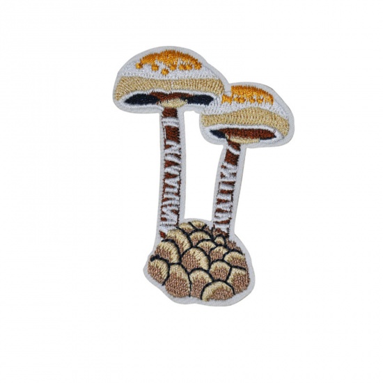 Picture of Polyester Iron On Patches Appliques (With Glue Back) Craft Multicolor Mushroom Embroidered 7.4cm x 5.4cm, 5 PCs