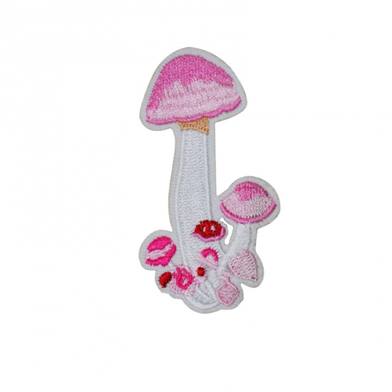 Picture of Polyester Iron On Patches Appliques (With Glue Back) Craft Multicolor Mushroom Embroidered 7.2cm x 4.2cm, 5 PCs