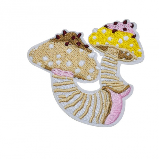 Picture of Polyester Iron On Patches Appliques (With Glue Back) Craft Multicolor Mushroom Embroidered 7.7cm x 7.5cm, 5 PCs