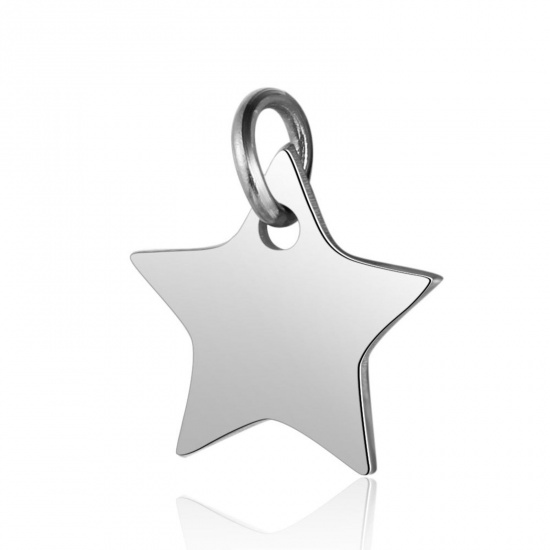 Picture of 304 Stainless Steel Galaxy Charms Pentagram Star Silver Tone 13mm x 12mm, 1 Piece