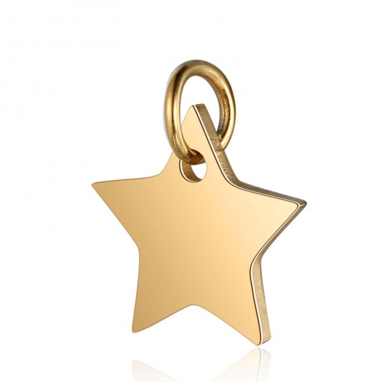 Picture of 304 Stainless Steel Galaxy Charms Pentagram Star Gold Plated 13mm x 12mm, 1 Piece