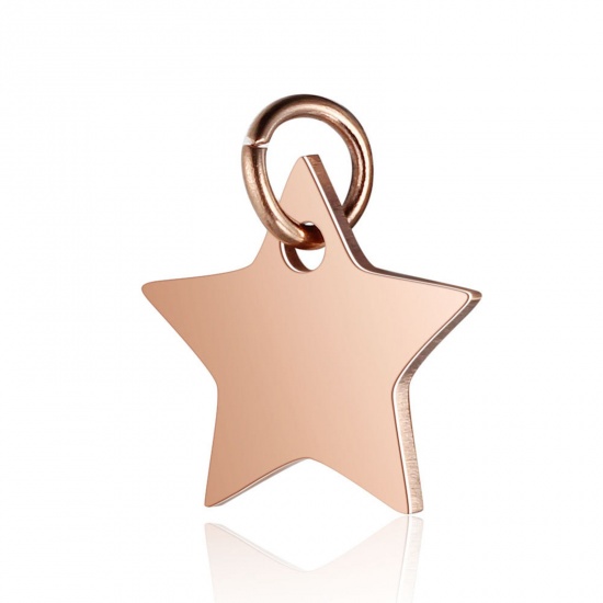 Picture of 304 Stainless Steel Galaxy Charms Pentagram Star Rose Gold 13mm x 12mm, 1 Piece