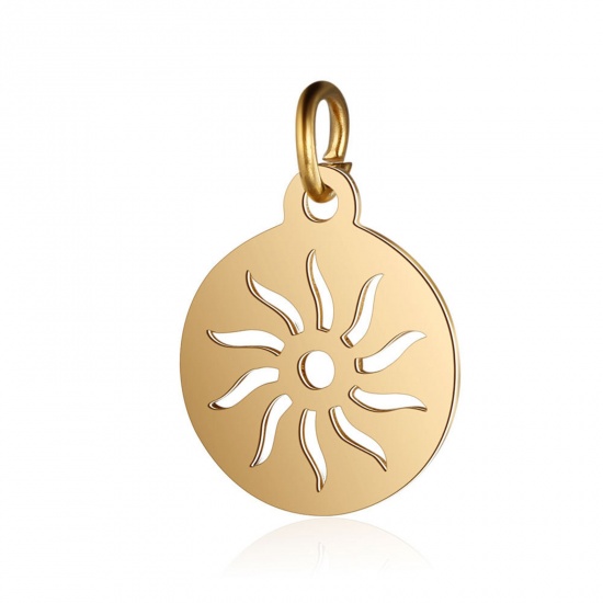 Picture of 304 Stainless Steel Galaxy Charms Round Gold Plated Sun 17mm x 12mm, 1 Piece
