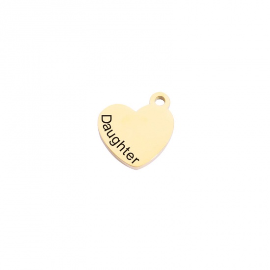 Immagine di 304 Acciaio Inossidabile Gioielli di Famiglia Charms Cuore Oro Placcato Messaggio " Daughter " 16mm x 15mm, 1 Pz