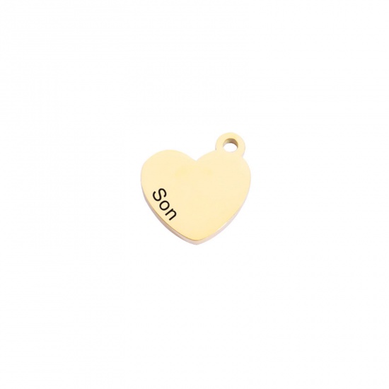 Immagine di 304 Acciaio Inossidabile Gioielli di Famiglia Charms Cuore Oro Placcato Messaggio " Son " 16mm x 15mm, 1 Pz
