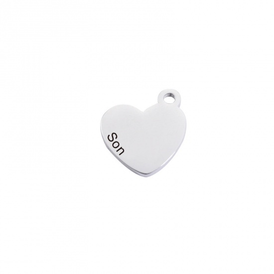 Immagine di 304 Acciaio Inossidabile Gioielli di Famiglia Charms Cuore Tono Argento Messaggio " Son " 16mm x 15mm, 1 Pz