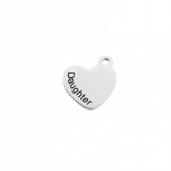 Immagine di 304 Acciaio Inossidabile Gioielli di Famiglia Charms Cuore Tono Argento Messaggio " Daughter " 16mm x 15mm, 1 Pz