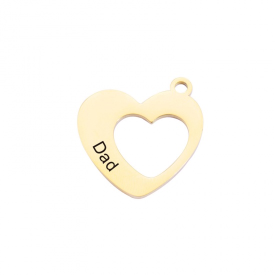 Immagine di 304 Acciaio Inossidabile Gioielli di Famiglia Charms Cuore Oro Placcato Messaggio " Dad " 26mm x 25mm, 1 Pz