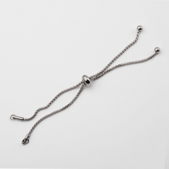 Picture of 304 Stainless Steel Box Chain Slider/Slide Extender Chain Silver Tone Adjustable 12cm(4 6/8") long, 1 Piece