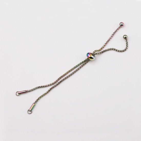 Picture of 304 Stainless Steel Box Chain Slider/Slide Extender Chain Multicolor Adjustable 12cm(4 6/8") long, 1 Piece