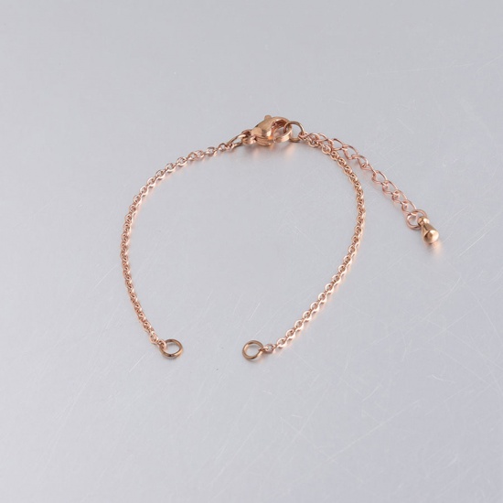 Picture of 1.5mm Stainless Steel Link Cable Chain Bracelets Components Rose Gold 14cm(5 4/8") long, 1 Piece
