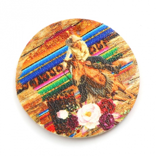 Picture of PU Leather Boho Chic Bohemia Pendants Round Multicolor Cowgirl 4cm Dia., 5 PCs