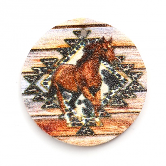 Immagine di PU Stile Bohemien Ciondoli Tondo Multicolore Cavallo 4cm Dia., 5 Pz