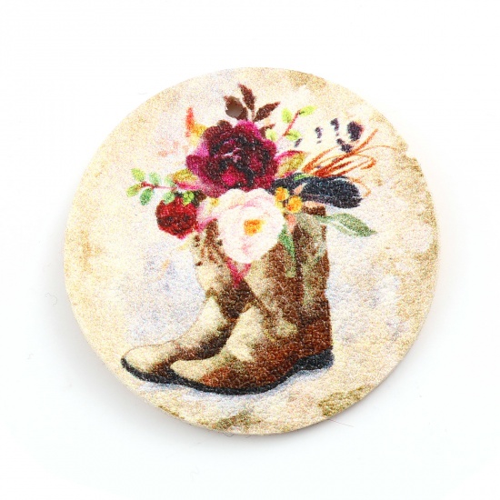 Picture of PU Leather Boho Chic Bohemia Pendants Round Multicolor Boots 4cm Dia., 5 PCs
