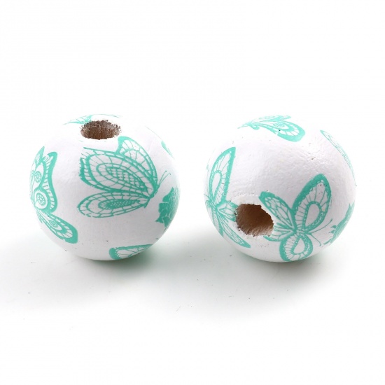 Picture of Wood Spacer Beads Round Green Butterfly About 16mm Dia., Hole: Approx 3mm, 20 PCs