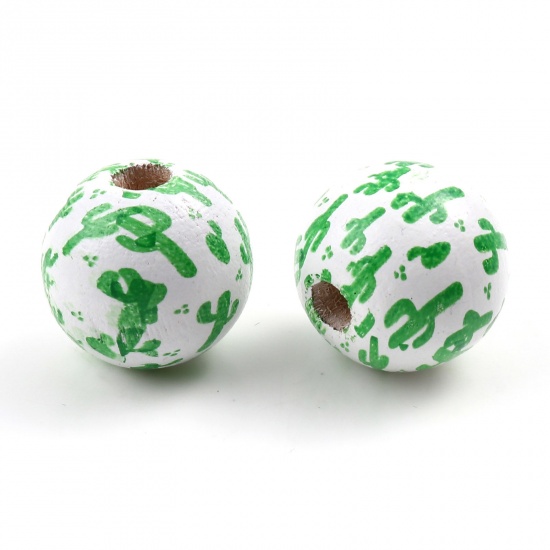 Picture of Wood Spacer Beads Round Green Cactus About 16mm Dia., Hole: Approx 3mm, 20 PCs