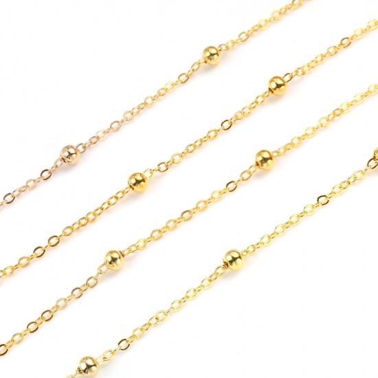 Picture of Copper & Iron Based Alloy Ball Link Chain Findings Gold Plated 2.4x2mm, 5 M