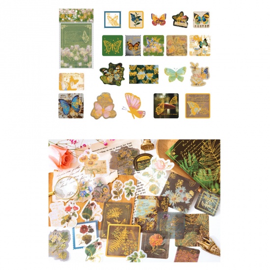 Image de DIY Papier Autocollant Décoration Rétro en Papier Japonais Multicolore Papillons 7cm x 7cm, 1 Kit ( 40 Pcs/Kit)