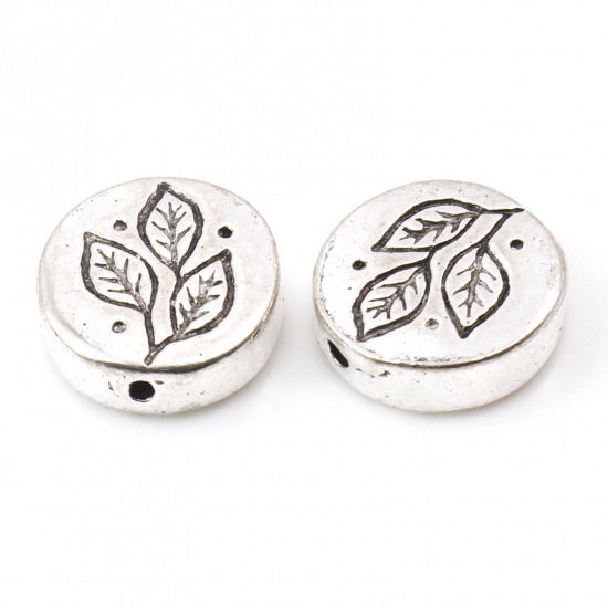 Picture of Zinc Based Alloy Spacer Beads Oval Antique Silver Color Leaf About 14mm x 13mm, Hole: Approx 1.2mm, 10 PCs