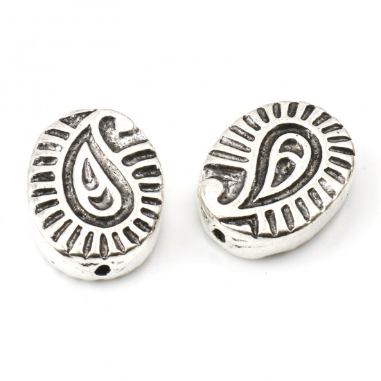 Picture of Zinc Based Alloy Spacer Beads Oval Antique Silver Color Paisely About 16mm x 12mm, Hole: Approx 1mm, 10 PCs