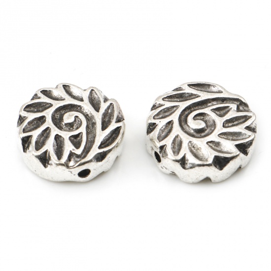 Picture of Zinc Based Alloy Spacer Beads Round Antique Silver Color Leaf About 15mm Dia., Hole: Approx 1.4mm, 10 PCs