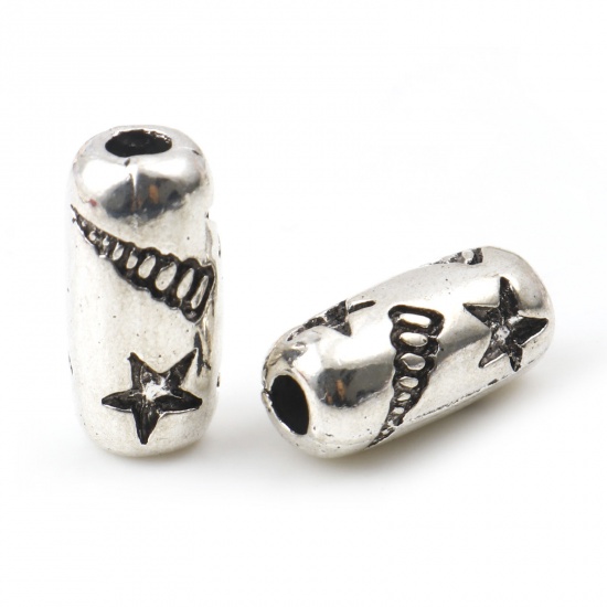 Picture of Zinc Based Alloy Spacer Beads Cylinder Antique Silver Color Conch Sea Snail About 15mm x 7mm, Hole: Approx 2.8mm, 10 PCs