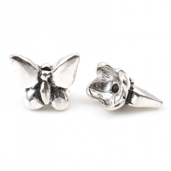 Picture of Zinc Based Alloy Insect Spacer Beads Butterfly Animal Antique Silver Color About 15mm x 12mm, Hole: Approx 1.8mm, 10 PCs