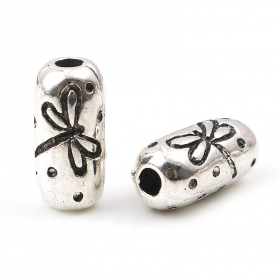 Picture of Zinc Based Alloy Insect Spacer Beads Cylinder Antique Silver Color Dragonfly About 15mm x 7mm, Hole: Approx 2.5mm, 10 PCs