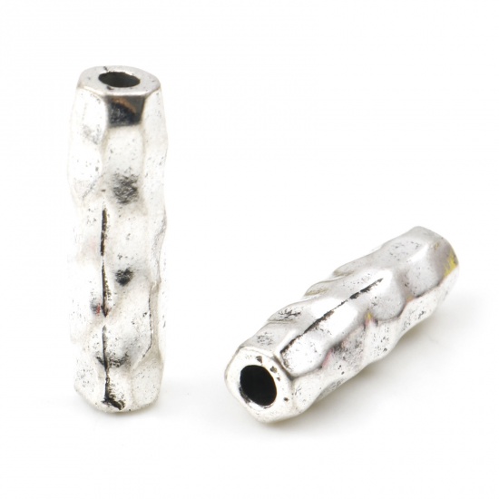 Picture of Zinc Based Alloy Hammered Spacer Beads Cylinder Antique Silver Color About 21mm x 7mm, Hole: Approx 2.2mm, 10 PCs