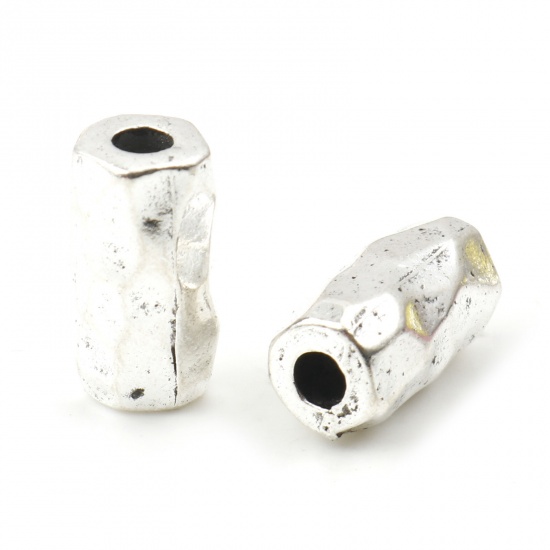 Picture of Zinc Based Alloy Hammered Spacer Beads Cylinder Antique Silver Color About 12mm x 7mm, Hole: Approx 2.2mm, 10 PCs