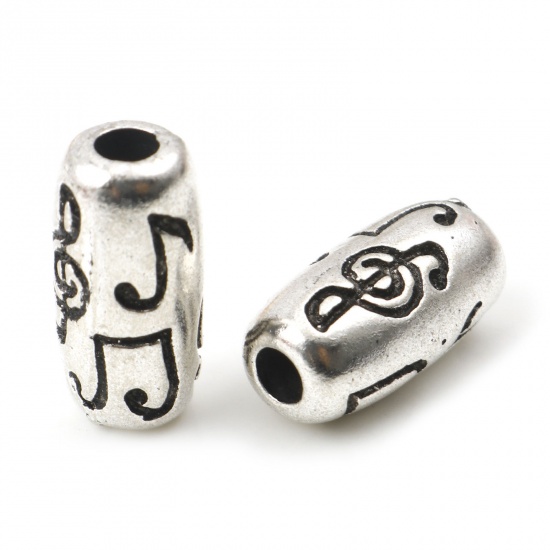 Picture of Zinc Based Alloy Spacer Beads Cylinder Antique Silver Color Musical Note About 15mm x 7mm, Hole: Approx 2.8mm, 10 PCs
