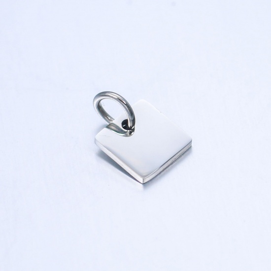 Picture of 304 Stainless Steel Geometry Series Charms Silver Tone Square Blank Stamping Tags 9.5mm x 7mm, 2 PCs