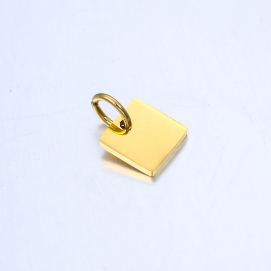 Picture of 304 Stainless Steel Geometry Series Charms Gold Plated Square Blank Stamping Tags 9.5mm x 7mm, 2 PCs