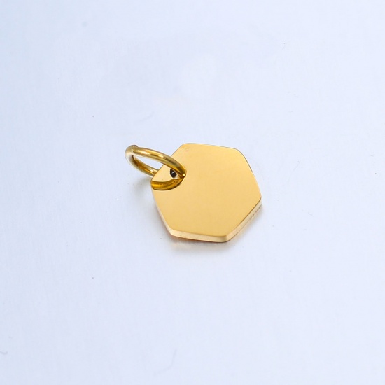 Picture of 304 Stainless Steel Geometry Series Charms Gold Plated Hexagon Blank Stamping Tags 10mm x 9mm, 2 PCs