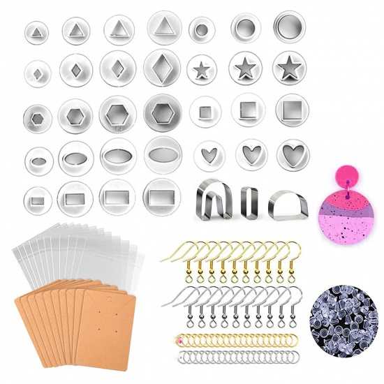 Picture of Stainless Steel Soft Clay Mold Tool Findings Set For DIY Earrings Silver Tone 1 Set ( 135 PCs/Set)