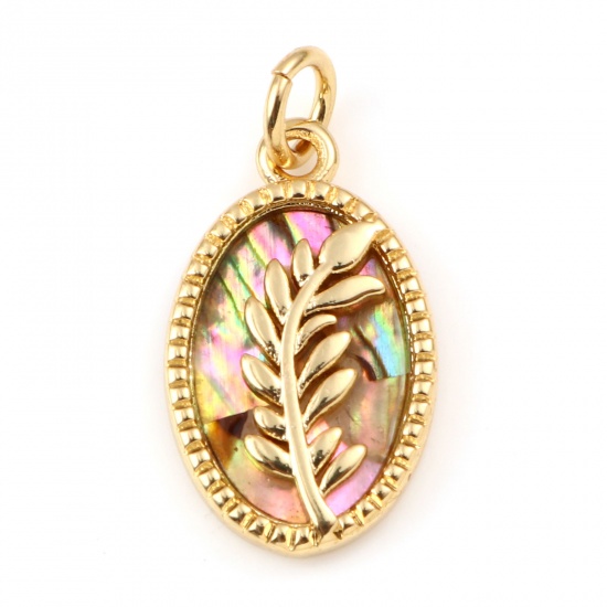 Picture of Copper & Shell Charms Gold Plated Multicolor Oval Leaf 21mm x 11mm, 1 Piece