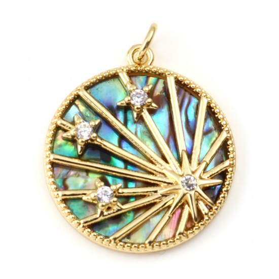 Picture of Copper & Shell Galaxy Charms Gold Plated Multicolor Round Star Clear Rhinestone 28mm x 22mm, 1 Piece
