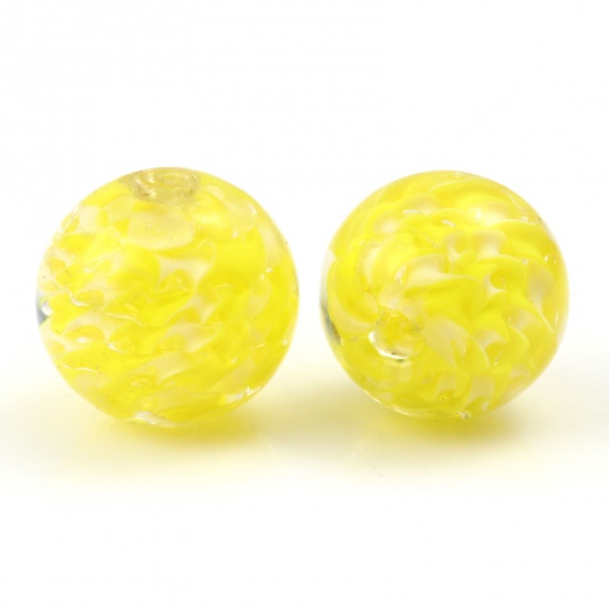 Bild von Muranoglas Perlen Rund Gelb Welle ca 12mm D., Loch:ca. 1.5mm, 2 Stück