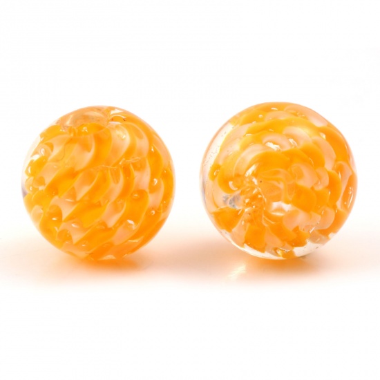 Bild von Muranoglas Perlen Rund Orange Welle ca 12mm D., Loch:ca. 1.5mm, 2 Stück