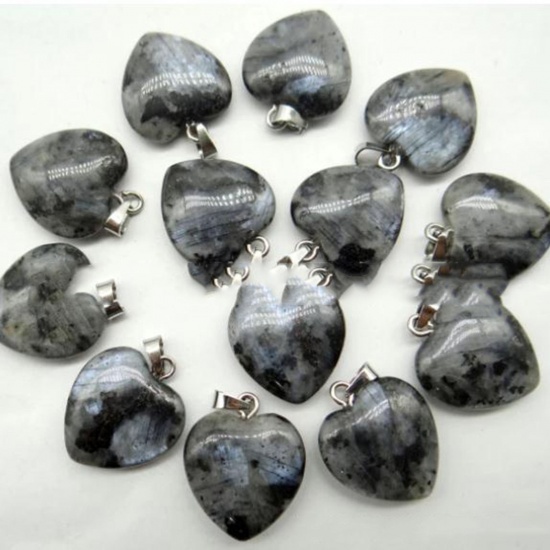Picture of Labradorite ( Natural ) Charms Silver Tone Gray Heart 20mm x 20mm, 10 PCs