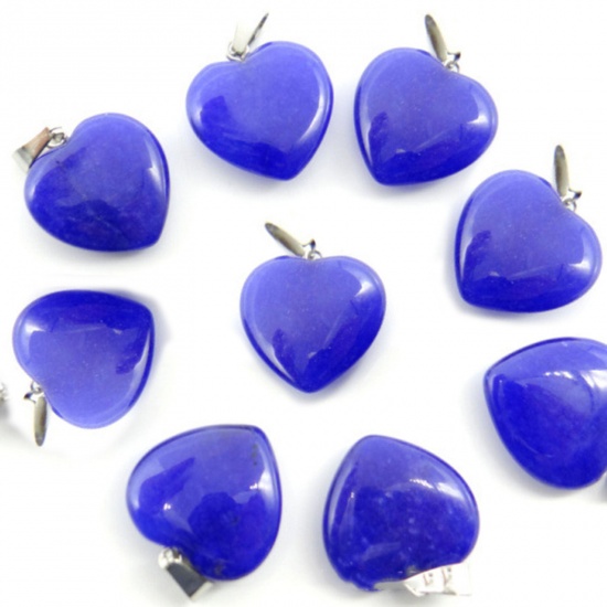 Picture of Lapis Lazuli ( Synthetic ) Charms Silver Tone Cyan Heart 20mm x 20mm, 10 PCs