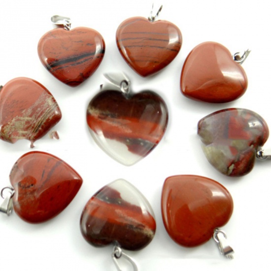 Picture of Stone ( Natural ) Charms Silver Tone Red Heart 20mm x 20mm, 10 PCs