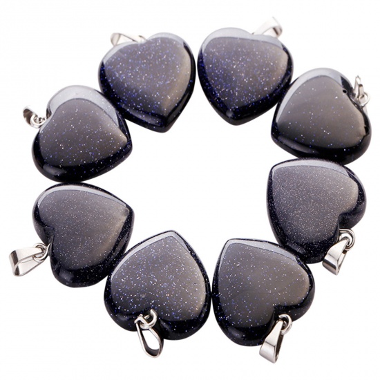 Picture of Blue Sand Stone ( Synthetic ) Charms Silver Tone Blue Heart 20mm x 20mm, 10 PCs